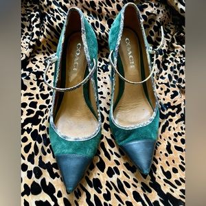Coach Green Velvet and Snakeskin Embossed Heel